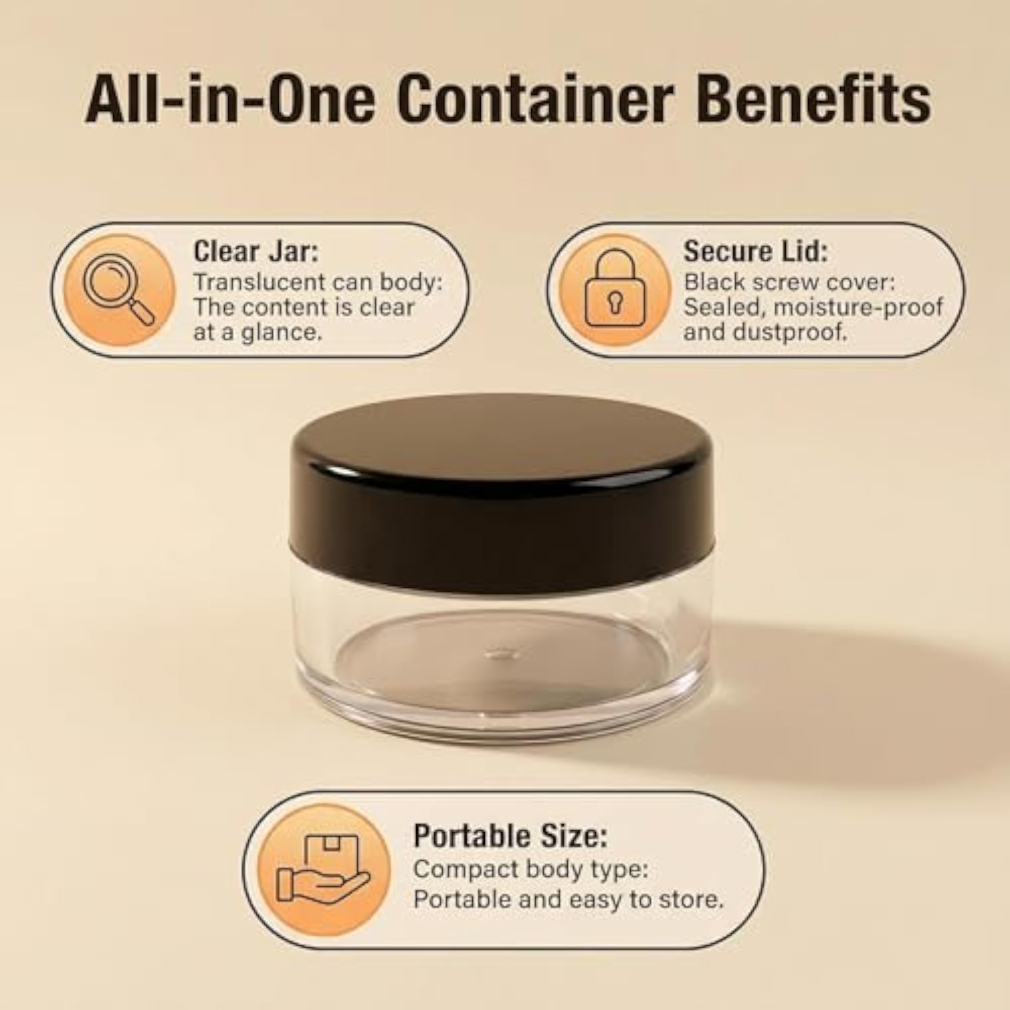 12Pcs 15 Gram Refillable Black Plastic Screw Cap Jars