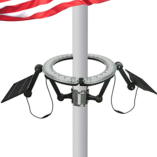 Flag Pole Light Solar Powered 32 Led Light, 100% Flag Coverage, 2 Solar Panels W/4640Lm Brightest Solar Powered Flagpole Light Last Up To 16 Hrs, Ip67 Waterproof Auto On/Off For Most 15-40 Ft Flagpole #TOP23