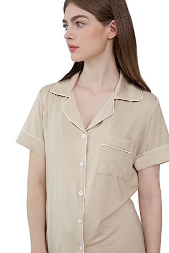 Image of Joyaria Women's Cooling Bamboo Viscose Pajamas Shorts Set Button Front | Moisture Wicking, Cool & Lightweight, Breathable PJs for Night Sweats