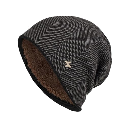 Bonnet tricoté chaud pour hiver et neige avec doublure polaire douce café