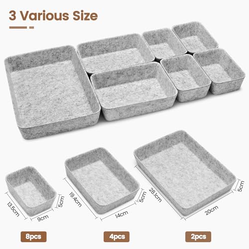 Desk Drawer Organiser Trays, 14 Pcs Felt Drawer Organizers Makeup Storage Boxes, Drawer Tidy Organiser for Home Office Stationery Dresser - Grey - Image 3