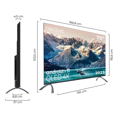 Cecotec QLED-Fernseher 75" Smart TV V2-Serie VQU20075S. 4K UHD, Android 11, Rahmenloses Design, MEMC, Dolby Vision und Dolby Atmos, HDR10, Wide Color Gamut, 2 Lautsprecher 10W, 2023. – Bild 3