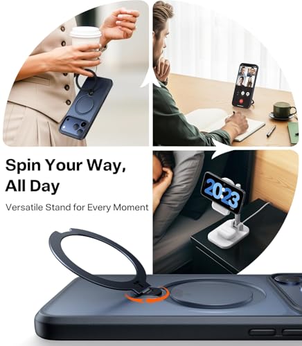 Image of TORRAS Ostand Q3 Spin Designed for iPhone 17 Pro Case, 360 Rotatable Ring Stand & 18N Strong Magnetic Lock, Military-Grade Shockproof Cover for Hands-Free Viewing, Black