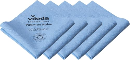 Vileda Professional 5x PURmicro Active microfibre cleaning cloth blue | reusable and streak-free | colour-coded | 35×38 cm | machine washable | ideal for hygiene-compliant businesses