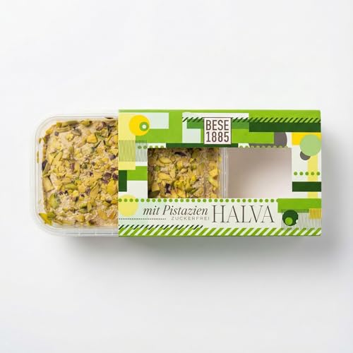 Halva de Sésamo Sin Azúcar con Extracto de Dátil 227g – Dulce Turco Natural con 60% Tahini – Sin Gluten, Sin Glucosa y Sin Aceite de Palma – [Sabor: Natural/Cacao/Pistacho] (Pistacho (Sin Azúcar))