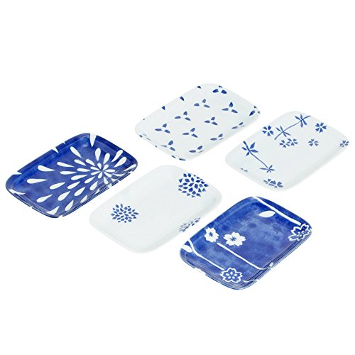 長角皿 5枚組 美濃焼 青筆