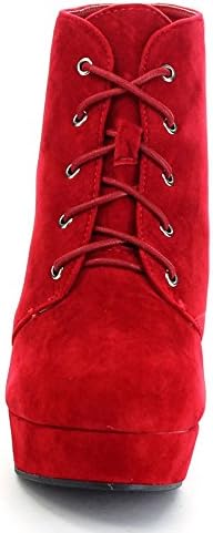 Forever Camille-86 Women's Comfort Stacked Chunky Heel Lace Up Ankle Booties Red Size 8 US | Image 2