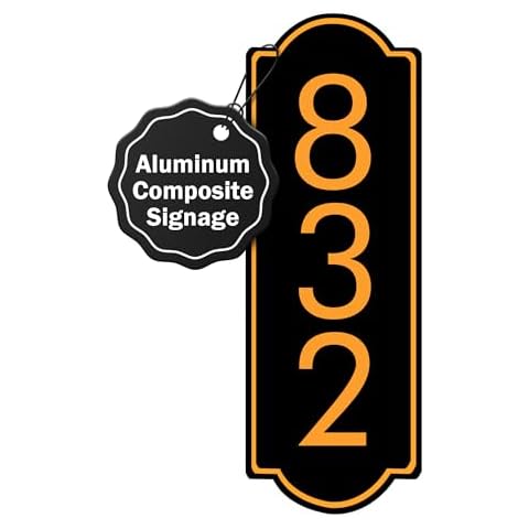 Vertical Black and Gold House Number, Address Plaque Outside Sign - Mailbox Numbers (10" x 3.5") Customized Sign for House, Store, Office, Outside, 911 Visibility Signage, (Vertical) Cover