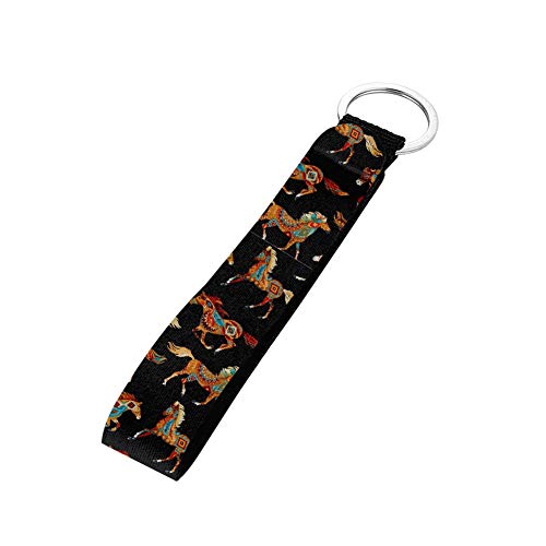 Binienty Elegante llavero pulsera de pulsera, llavero automático de tela duradera con anillo de metal para mujeres y hombres, Caballo azteca, S Cover