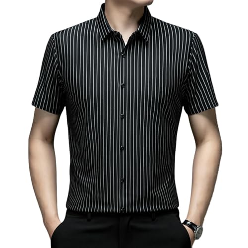 Chemise homme manches courtes infroissable à rayures verticales légères d'été