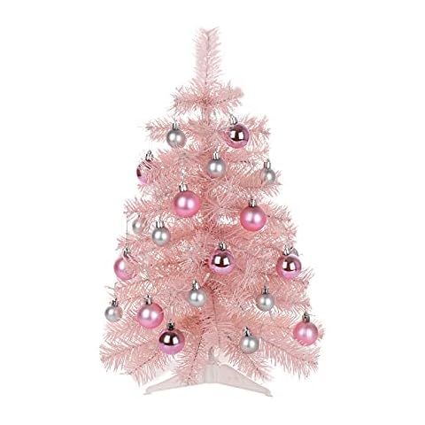 SLDHFE Mini Christmas Tree Pink Xmas Tree Mini Desktop Christmas Tree Mini Pink Christmas Tree with Led Lights and Glitter Balls for Christmas Decor,23.62inch Cover
