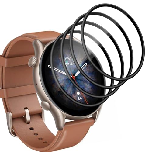 Yieehhow [4 Piezas] Protector Pantalla para Amazfit GTR 3 Pro 46mm Cristal Templado, Anti-Arañazos/HD PMMA Protector Pantalla Compuesto, 3D Curvado Película Protectora para Amazfit GTR 3 Pro 46mm