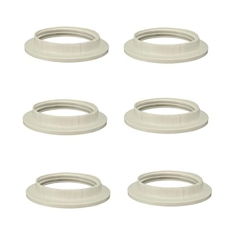 Kaj Hejmo 6 Pack E27 Light Socket Rings, Black Lamp Shade Collar Ring, Lock Socket Replacement Adapter Ring for E26 Light Socket, Retainer Rings for Light Fixture (White) Cover