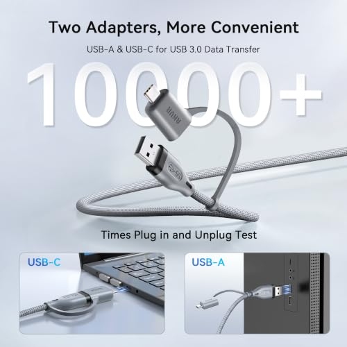 AMVR Link Cable 16FT for PCVR Compatible with Meta Quest 3/3S/2/Pico 4 Accessories, Nylon Braided Cable with USB 3.0 A to C Adapter for SteamVR/PCVR, High-Speed Max 5Gbps(Not Charging) — view 3