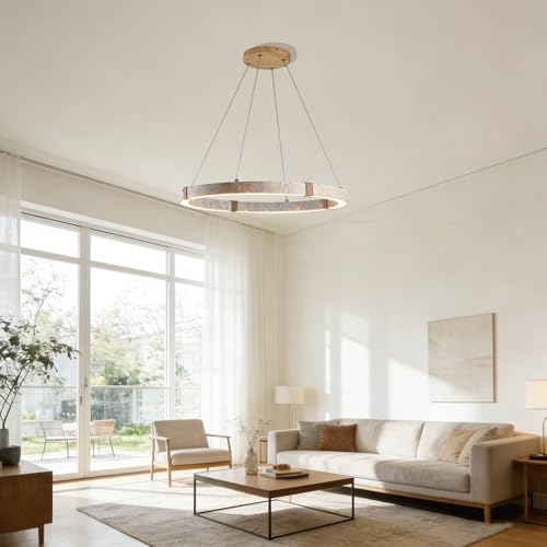 Suspension travertin jaune Wabi-Sabi 50cm avec éclairage LED 30W variable