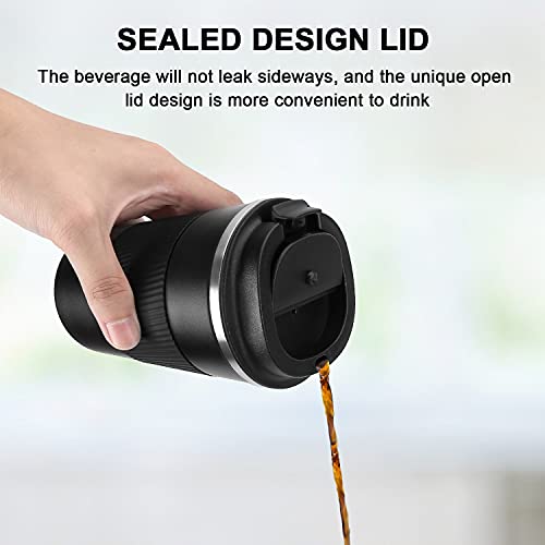 Azfunn 12Oz Travel Coffee Mug With Leakproof Lid For Men, Coffee Cup Insulated Double Walled Vacuum Stainless Steel Travel Mugs Tumbler For Keep Hot & Ice Coffee Tea Beer (Black) #TOP3