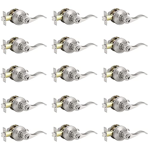 Knobonly 15 Pack Wave Style Door Handle Brushed Nickel Bedroom Bathroom Keyless Door Levers Right Or Left Handed #TOP5