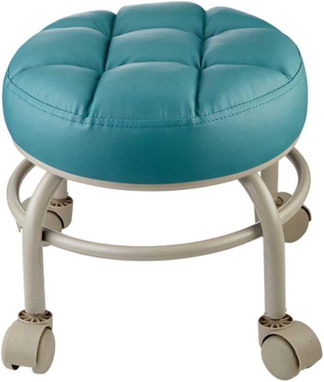 Heavy-Duty Low Roller Stool with 360° Swivel Wheels, 660-lb Load Capacity, Low-Height Short Rolling Stool Seat, PU Leather Small Mechanic Chair, Rolling Stools for Garage, Shop, Libra blue2