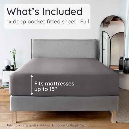 Bambaw 100% Viscose Derived from Bamboo Fitted Sheet Full Size, Cooling Fitted Sheets Only, Full Mattress Fitted Sheet Only, 15’’ Deep Gray Fitted Sheet Full, Soft Fitted Sheet with Straps (Dark Gray) by Bambaw - Used condition - Image 2