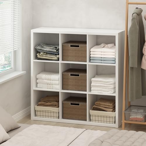 Furinno Cubic Open Back Multipurpose Clothing & Closet Storage Organizer Shelf, 9-Cube, White
