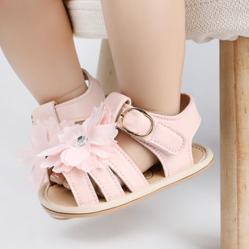 Image of HsdsBebe Baby Girls Sandals Bohemia Flower Bow Soft Sole Toddler First Walkers Beach Summer Shoes