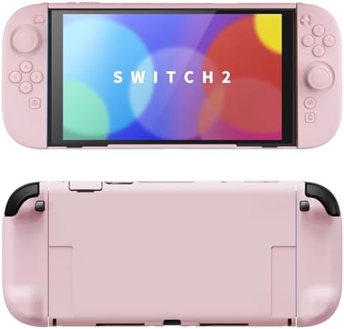 PlayVital Solid Color Series Protective Case for Nintendo Switch 2, Anti-Scratches Hard Shell Dockable Grip Cover with Extra Foldable Stand & Thumb Grips for Nintendo Switch 2 - Cherry Blossoms Pink - View 3