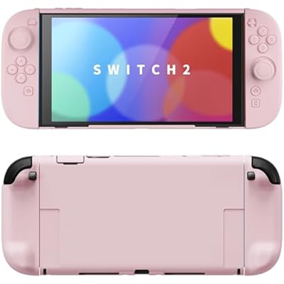 PlayVital Solid Color Series Protective Case for Nintendo Switch 2, Anti-Scratches Hard Shell Dockable Grip Cover with Extra Foldable Stand & Thumb Grips for Nintendo Switch 2 - Cherry Blossoms Pink