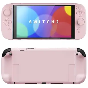 PlayVital Hard Case for Nintendo Switch 2 with Extra Stand & Thumb Grip Caps | Split Design, Dockable Protective Full-Body Shell Cover for Nintendo Switch 2 | Solid Color Series, Cherry Blossoms Pink - View 2