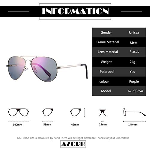 Azorb Polarized Aviator Sunglasses Mirrored Lens Metal Frame For Men Women, 100% Uv 400 Protection #TOP4