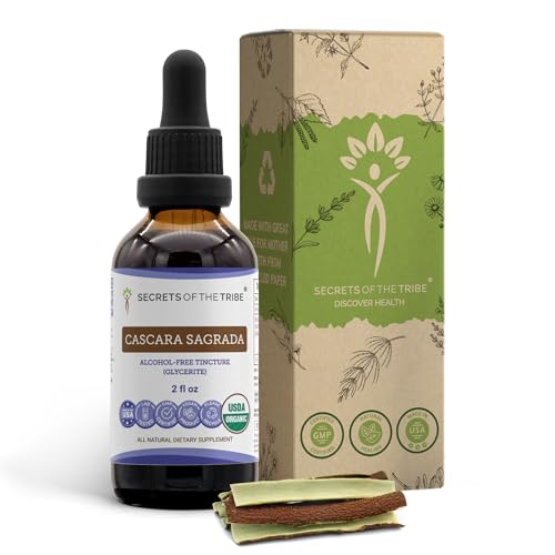 Secrets of the Tribe Cascara Sagrada USDA Organic | Alcohol-Free Extract High-Potency Herbal Drops | Made from 100% Certified Organic Cascara Sagrada (Frangula purshiana) Dried Bark (2 oz)
