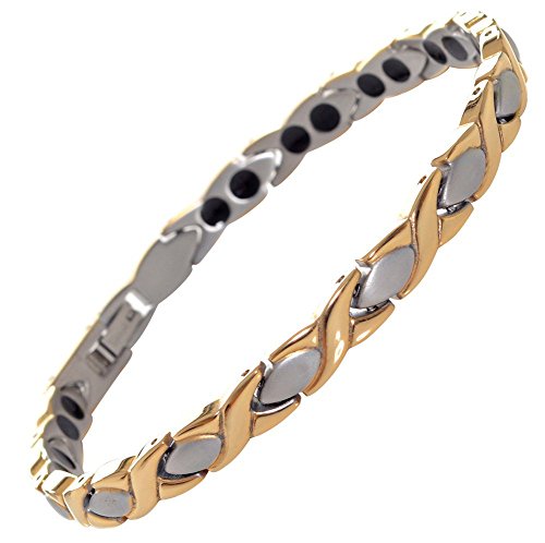 Image of Titanium Hugs & Kisses Magnetic Bracelet in a Silver and Gold Finish - Extra Strong Magnets