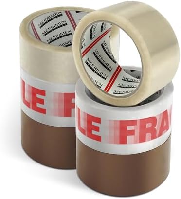 Merrimen Strong Heavy Duty Fragile Packaging Tape - 12 Rolls (48MM x 66M) - Secure Sticky Sealing Tape for Parcel Boxes, Moving Boxes & Large Postal Bags - Ideal for Long Term Storage