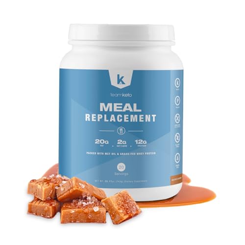 TeamKeto Meal Replacement Powder Gluten Free Contains MCT powder, coconut oil, grass-fed whey protein powder & 100% natural flavors for Boost Ketosis- Low Carbs & Energy Boost- 742g- Salted Caramel