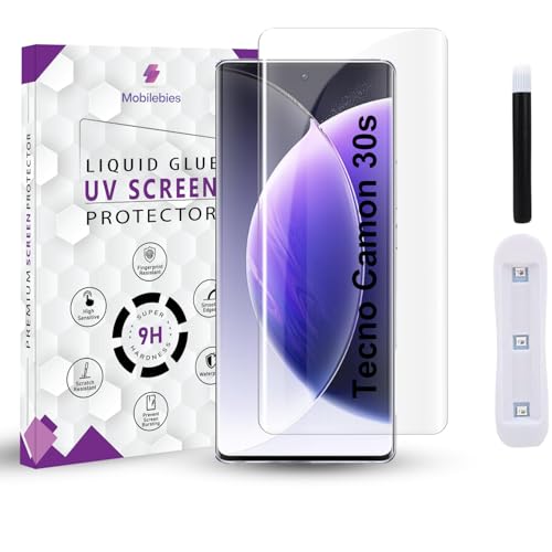 Image of Premium HD+ UV Tempered Glass Screen Protector For Tecno Camon 30s (6.78 Inch, Pack of 1) Full Adhesive UV Curved Screen Protector Case Friendly HD Clarity with installation kit & Guide