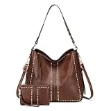 VINBAGGE Bolso de mano de poliuretano para mujer, conjunto pequeño de bolso de hombro, bolso de mano de ciudad de moda, bolso de mano de 2 piezas, marrón oscuro, 31 cm