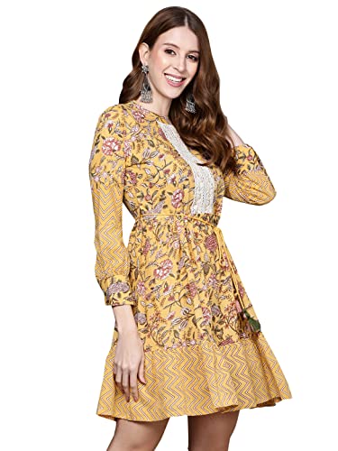 Image of ishin Women's Knee-Length Embellished Floral Dress