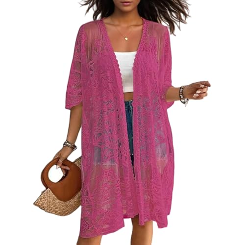 Cardigan de maillot de bain en dentelle transparente kimono de plage blanc