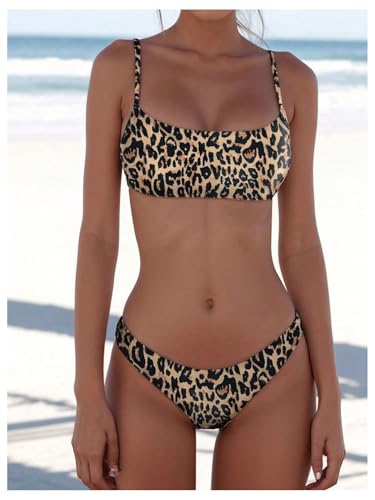 MakeMeChic Women's Bikini Sets Leopard Print Spaghetti Strap Backless Beach Swimsuit3