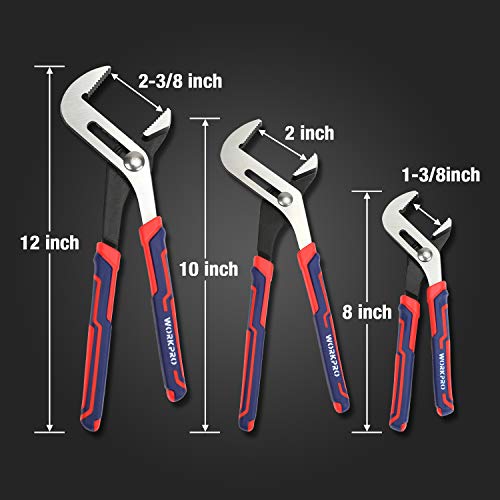 Workpro 3 Piece Groove Joint Pliers Set, 12/10/8 Inch Adjustable Water Pump Pliers, Straight Jaw Pliers For Home Repair, Gripping, Nuts, Bolts, Pipe & Fittings #TOP2
