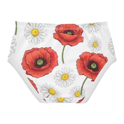 Cotton Toddler Girls Underwear Red Floral White Daisies Yellow Girl Panties Cute Artistic Briefs Underpants 2t2
