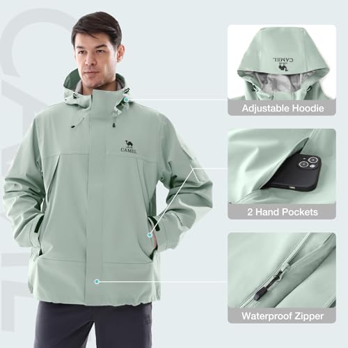 CAMEL Men's Rain Jacket - Lightweight Teflon Windbreaker Jacket with Arm Pocket & Hood for Outdoor Adventure2