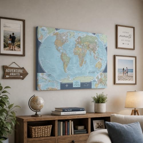 Image of Signature World Push Pin Map - Personalized Gallery Wrapped Canvas - Travel Wall Decor - Gallery Wrap - 24 inch x 36 inch