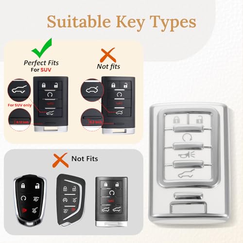Image of for Cadillac Key Fob Cover with Upgraded Anti Loss Durable Metal Keychain, Fashionable Soft Case for Escalade ATS XTS SRX CTS ELR STS DTS (SUV Only) Key (Silver, C1)