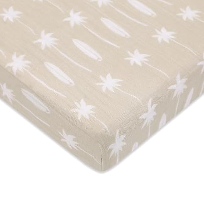 Babyletto 100% Organic Cotton Mini Crib Sheet, GOTS-Certified, Fitted 360¡ã, Ultra-Soft and Breathable Muslin - Beach Bum