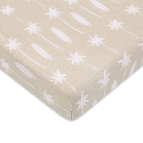 Image of Babyletto 100% Organic Cotton Mini Crib Sheet, GOTS-Certified, Fitted 360°, Ultra-Soft and Breathable Muslin - Beach Bum
