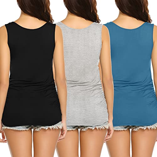 Ekouaer 3 Pack Women Nursing Tank Tops Sleeveless Breastfeeding Top Pregnancy Tank Black+Blue-Green+Light Gray L #TOP4