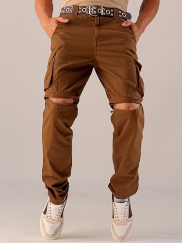 Image of The Indian Garage Co Men Relaxed Fit Solid Mid-Rise Cargos