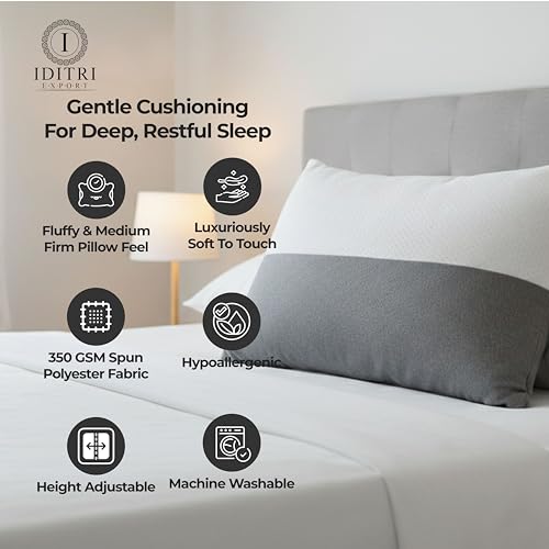 Image of Premium Microfiber Pillow, Grey and White Soft Bedding, Ultimate Support for Neck and Head, Luxury Redefined,Washable Cover with Durable Zipper,60 x 40 x 15 cm