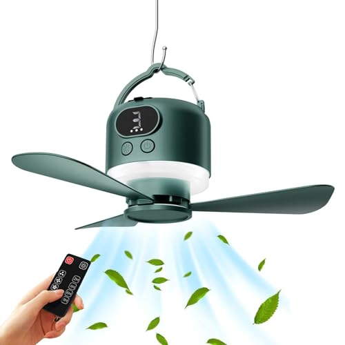 Fazvncv Ventilador de techo recargable con mando a distancia USB con cuchilla desmontable y alimentación de emergencia de 10400 mAh para camping y