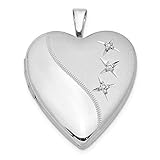 925 Sterling Silver Diamond 20mm Heart Photo Pendant Charm Locket Chain Necklace That Holds Pictures...
